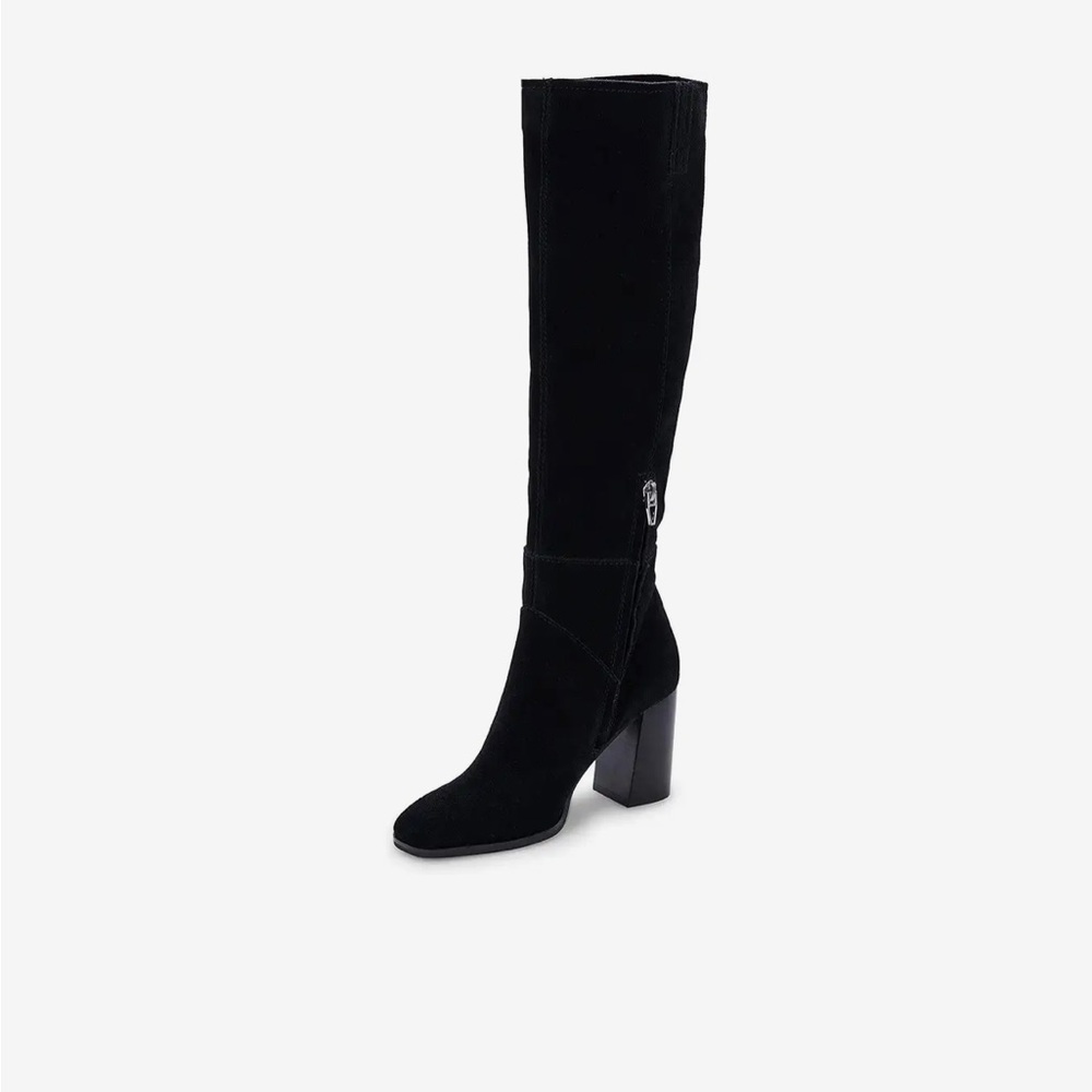 Dolce Vita Fynn Black Suede mid calf heeled boot